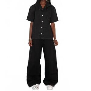 NEW KNOTWTR crystal denim short sleeve shirt in black